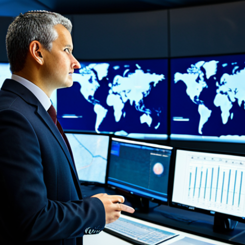 A professional Media Technology Engineer in a modern, modest business suit, standing confidently in a global streaming control center. Large, curved screens behind them display intricate data streams, network maps connecting major cities like Paris, New York, and Singapore, and vibrant digital content. The engineer's posture is engaged, observing the complex systems. The setting is high-tech, showcasing global connectivity and advanced data management. Fully clothed, appropriate attire, safe for work, perfect anatomy, correct proportions, natural pose, well-formed hands, proper finger count, natural body proportions, professional photography, high quality.