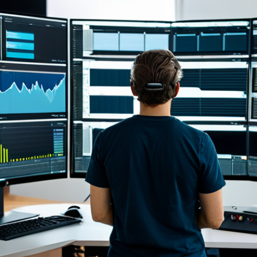 A focused media professional, fully clothed in modest, contemporary business attire, intently operating a multi-screen workstation in a modern, well-lit media production studio. One screen displays advanced video editing software interfaces, another shows data visualizations related to content consumption, and a third subtly hints at immersive AR/VR elements. High-tech camera equipment and professional audio gear are visible in the background, signifying expertise in production tools. The environment is clean and professional, emphasizing innovation and technological mastery. safe for work, appropriate content, fully clothed, professional, perfect anatomy, correct proportions, natural pose, well-formed hands, proper finger count, natural body proportions.