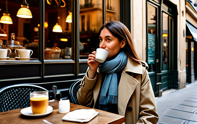 미디어기술사와 OTT 서비스 - Parisian Café Scene**
"A cozy Parisian café at sunset, with a fully clothed woman wearing a stylish...