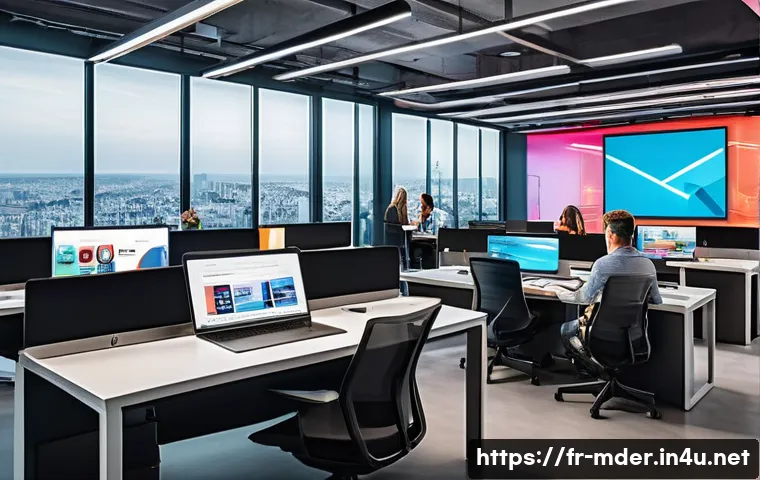미디어기술사와 기술 정책 분석 - A dynamic digital newsroom scene set in a modern Parisian media office, showing diverse journalists ...
