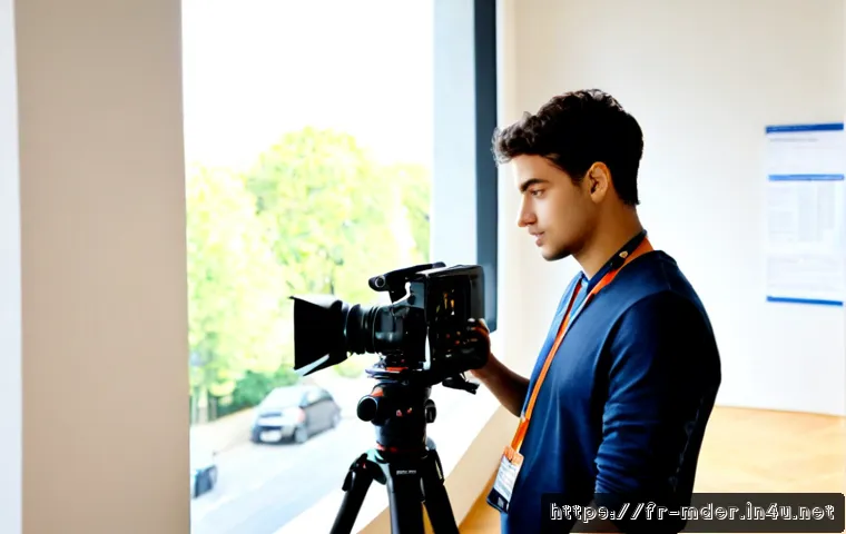 Home 17 미디어기술사 자격증 필요성 - Photorealistic modern French media production studio, confident young audiovisual technician wearing...